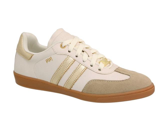 Imagem de Tênis Feminino Casual Couro Emma Creme Dourado Marina Mello