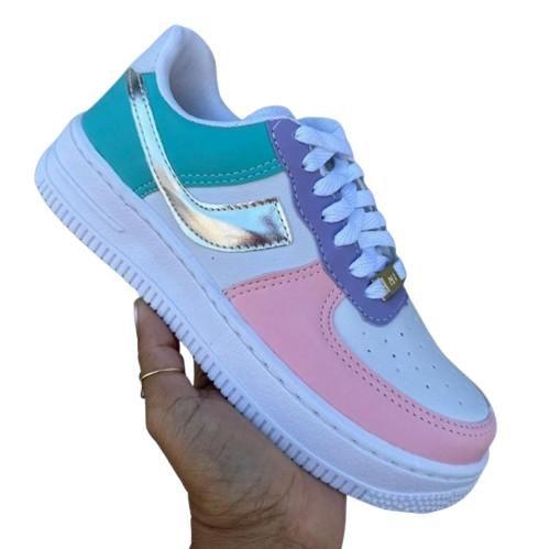 Imagem de Tenis Feminino Casual Duck Low Dia a Dia Leve e Confortavel Prata