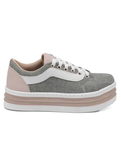 Imagem de Tênis Feminino Casual Flat Form Detalhe Lateral Branco/Cinza