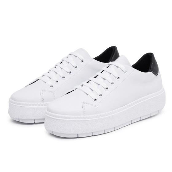 Imagem de Tênis Feminino Casual Plataforma Flatform Branco Traseirinha Preto