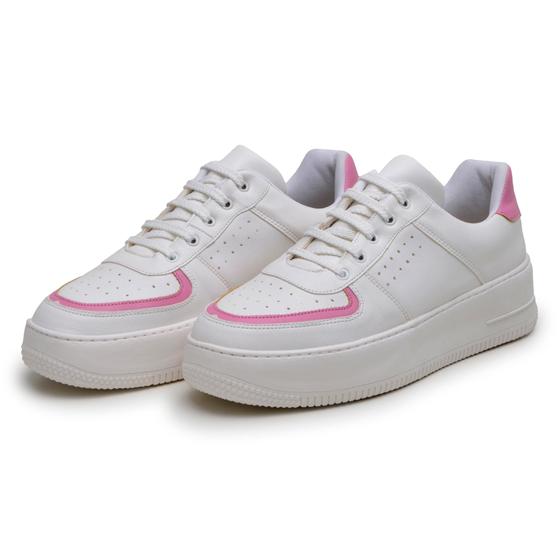 Imagem de Tênis Feminino Casual Vegano Max PDK - 110 - Branco Rosa