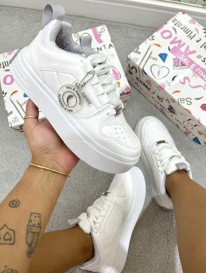 Imagem de Tênis Feminino Confortável Sal E Pimenta Style Branco