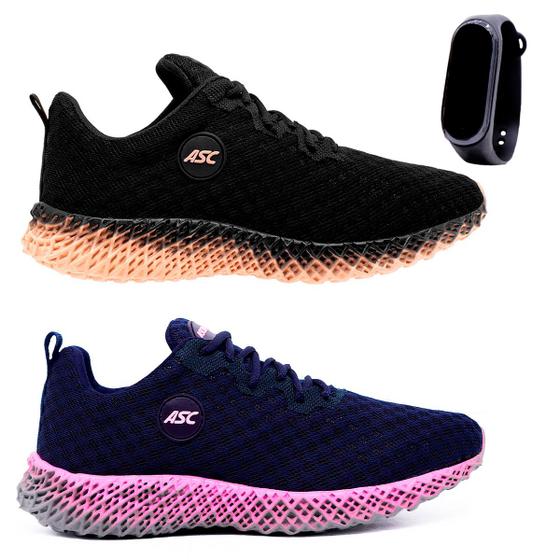 Imagem de Tenis Feminino Esportivo Para Caminhada Academia Casual Treino 2 Pares E Relógio Led