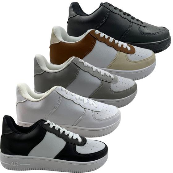 Imagem de Tênis Feminino F1 Branco Casual Barato Do 34 ao 43 Masculino Várias Cores Preto Cinza Marrom