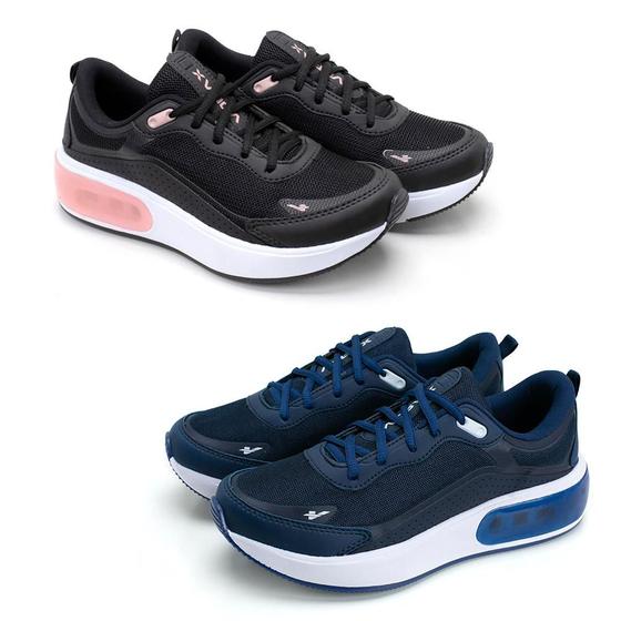 Imagem de Tênis Feminino Flatform Confortavel Cadarço Esporte Kit 2 Preto+Rosa 37