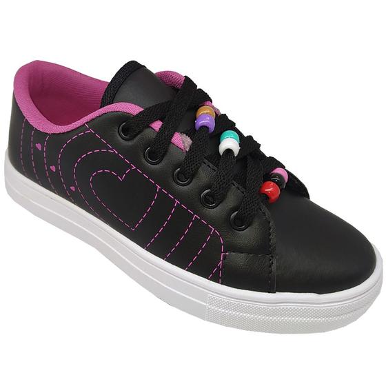 Imagem de Tênis Feminino Infantil Casual Gibizinho Preto Pink Miçangas