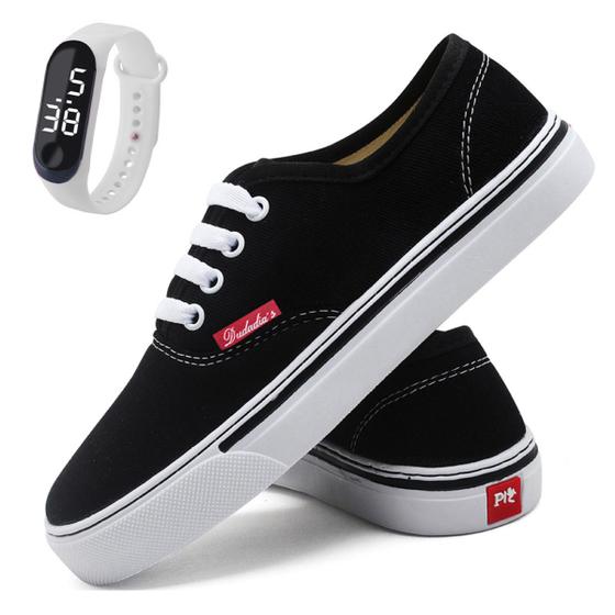 Imagem de Tenis Feminino Kit Com Relogio Cano Baixo Skateboard Casual Confort