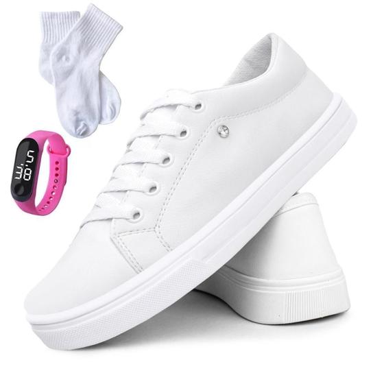 Imagem de Tenis Feminino Kit Elegante Sapato Casual Basico Meia + Relogio