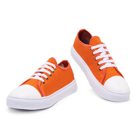 Imagem de Tenis Feminino Laranja Com Detalhes Branco Macio Confortável