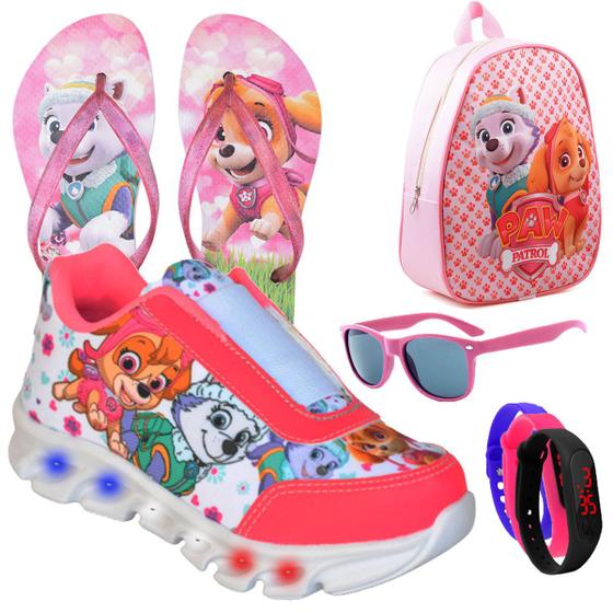 Imagem de Tenis Feminino Led Infantil  Patrulha Canina Meninas Mochila Chinelo Oculos Relogio PCFE+MOCH+CH+O+R