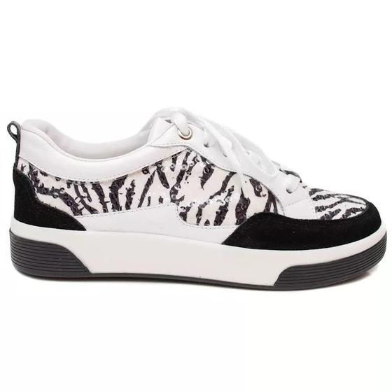 Imagem de Tênis Feminino Marina Mello Couro Zebra Paetê 37054