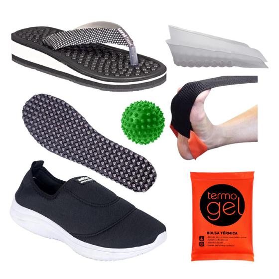 Imagem de Tênis Feminino Ortopédico + Chinelo Para Esporão e Facite Plantar + Kit Completo de Tratamento