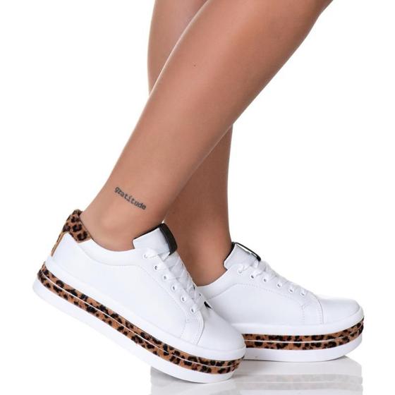 Imagem de Tênis Feminino Plataforma Animal Print Branco Onça Estilo Shoes