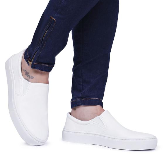 Imagem de Tênis Feminino Sapato Masculino Casual Todo Branco 