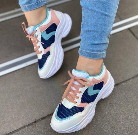 Imagem de Tênis Feminino Sneaker Branco/ Colorido Academia Plataforma Blogueiras Super Confortavel