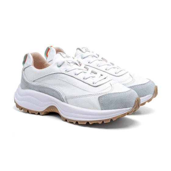 Imagem de Tenis Feminino Sneaker Couro Casual Fechamento Cadarço