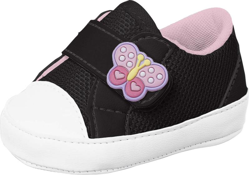 Imagem de Tênis Infantil Bebê VIA BABY Preto Borboleta