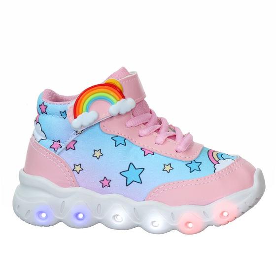 Imagem de Tenis Infantil Botinha de Menina Luz Led Arco Iris Estrela