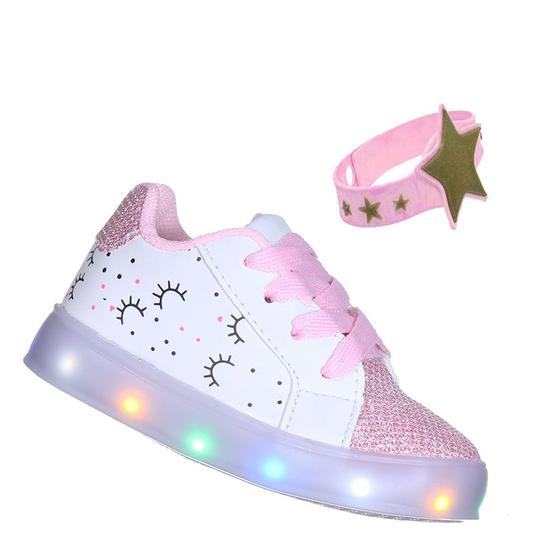 Imagem de Tenis Infantil Calçado de Menina Chuva de Amor Luz Led Vem a Pulseira