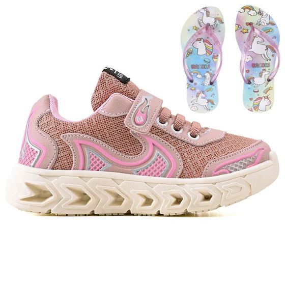 Imagem de Tenis Infantil Casual Jogger Meninas Escolar Basico + Chinelo