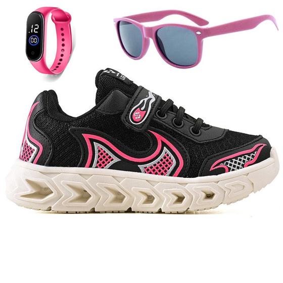 Imagem de Tenis Infantil Casual Jogger Meninas Escolar Basico + Oculos Relogio