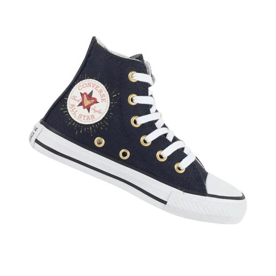 Imagem de Tênis Infantil Converse Original Chuck Taylor Coração Lona Cano Alto Preto