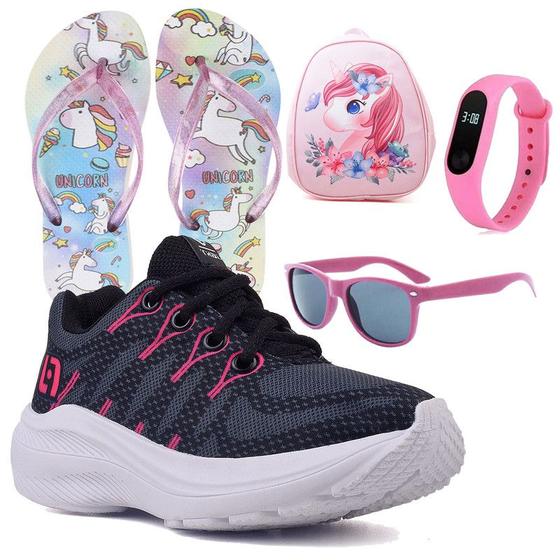 Imagem de Tenis Infantil De Amarrar Meninas Leve Desenhos LIGHT + Mochila Chinelo Oculos Relogio