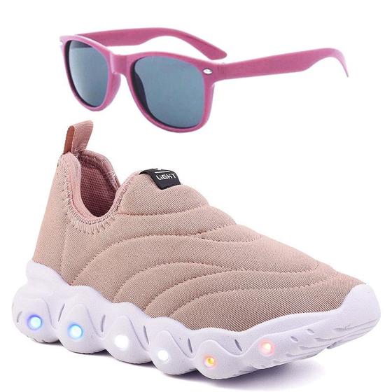 Imagem de Tenis Infantil De Led Calce Facil Elastico Meninas Feminino + Oculos