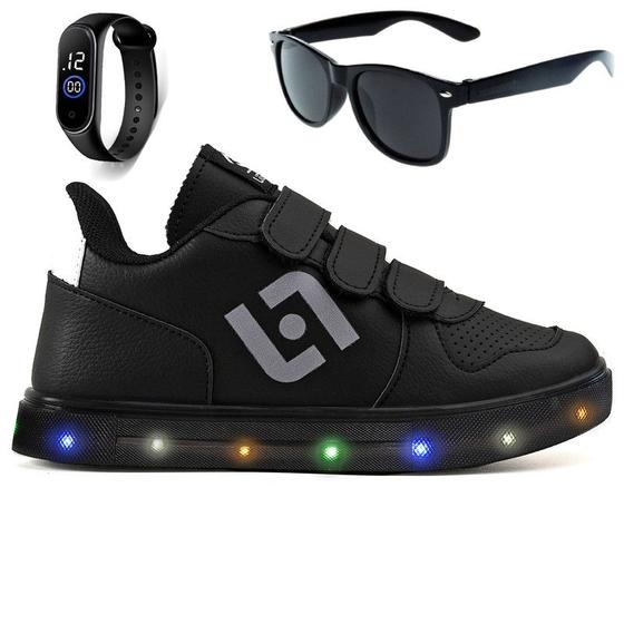 Imagem de Tenis Infantil De Led Casual Escolar Sapatenis Meninos Street Calce Facil + Oculos Relogio