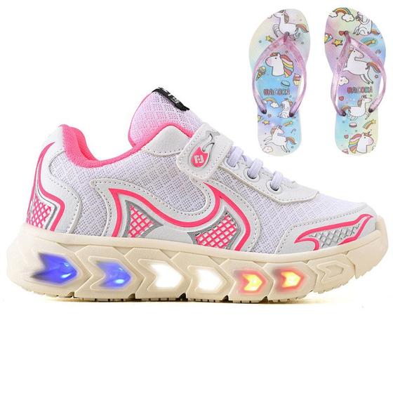 Imagem de Tenis Infantil De Led Casual Jogger Meninas Escolar Basico + Chinelo