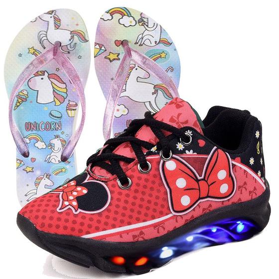 Imagem de Tenis Infantil De Led Feminino Meninas De Amarrar + Chinelo