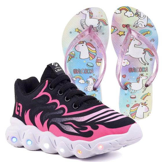 Imagem de Tenis Infantil De Led Meninas Calce Facil Desenhos Luzinha LIGHT + Chinelo