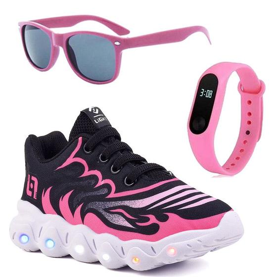 Imagem de Tenis Infantil De Led Meninas Calce Facil Desenhos Luzinha LIGHT + Oculos Relogio