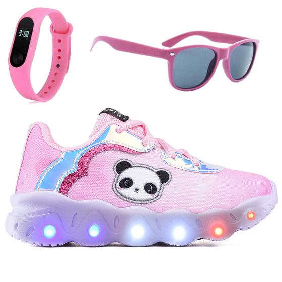 Imagem de Tenis Infantil De Led Meninas Refletivo + Oculos Relogio