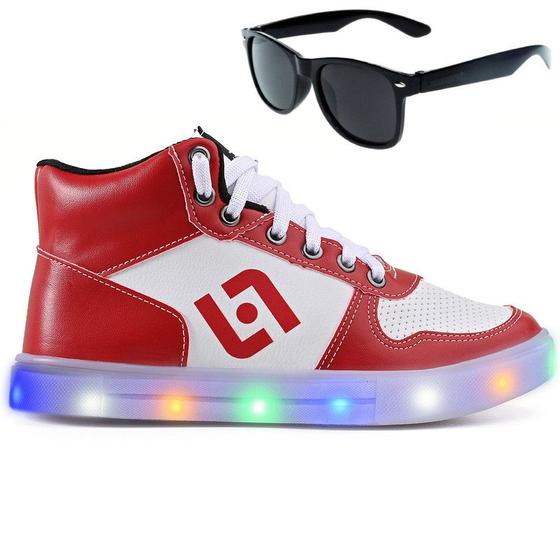 Imagem de Tenis Infantil De Led Meninos Botinha Cano Alto Escolar Casual Basico + Oculos