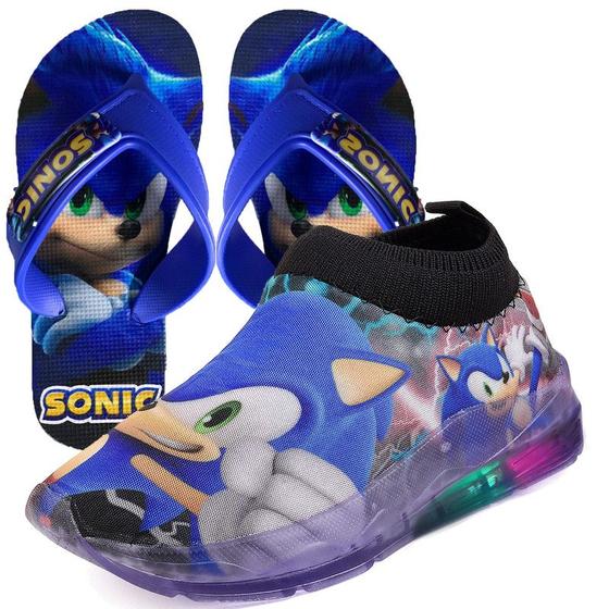 Imagem de Tenis Infantil De Led Meninos Sonic Calce Facil + Chinelo