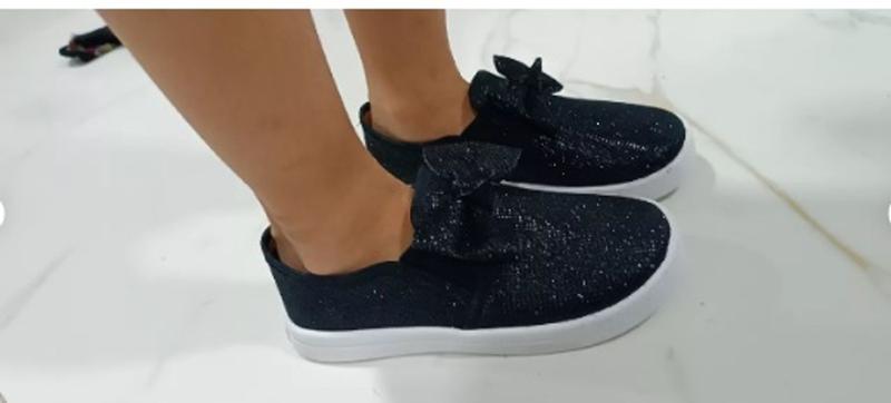 Imagem de Tênis infantil de menina slip on leve e confortavel preto brilho glitter