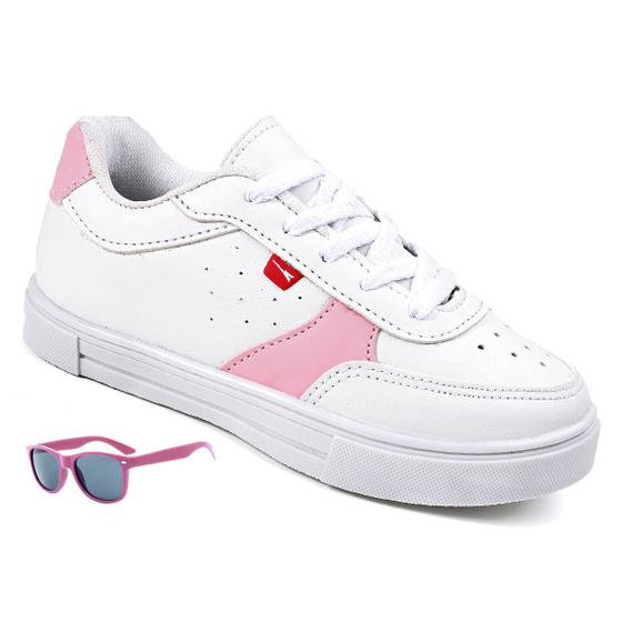 Imagem de Tênis Infantil  Feminino Casual Sneaker Sapatenis Original Menina - Branco/Rosa + Oculos