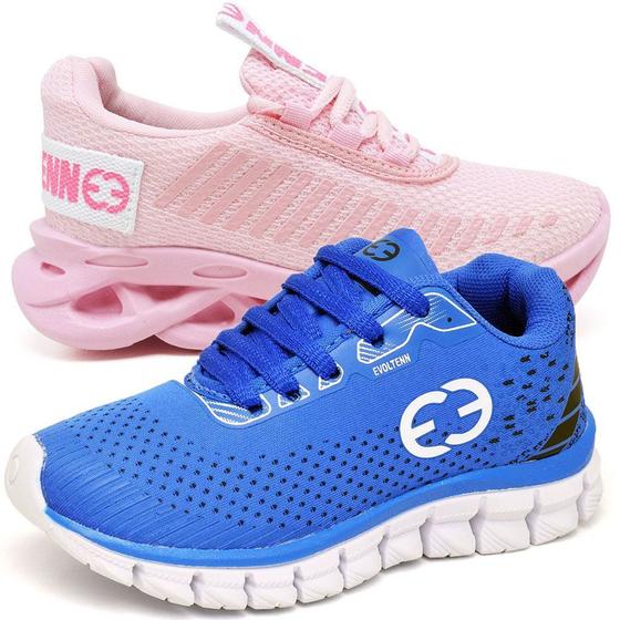 Imagem de Tênis Infantil Feminino Esportivo Modelos Diferentes - Kit 2 Pares Rosa/Azul