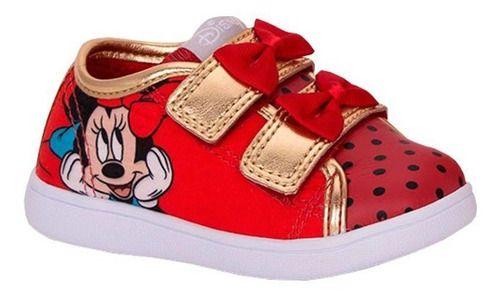 Imagem de Tênis Infantil Feminino Minnie tiras autocolantes Disney Nº24 Cor Vermelho - Sugar Shoes