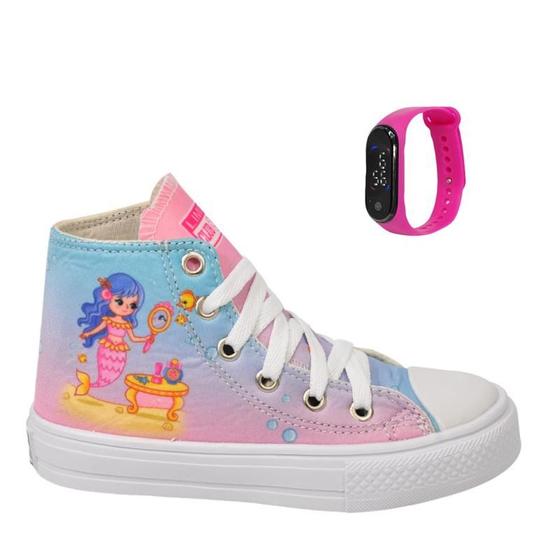 Tênis Infantil Feminino Unicórnio Sereia Menina Botinha Cano Alto