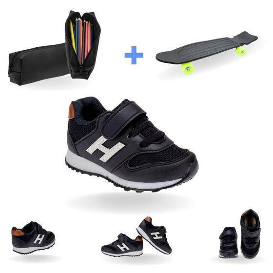 Tênis Infantil Masculino Casual Tam 20-34 Com Estojo e Skate