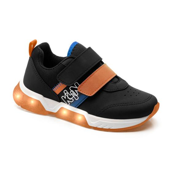 Imagem de Tenis Infantil Menino Klin Light 043 Preto/Laranja/Ciano