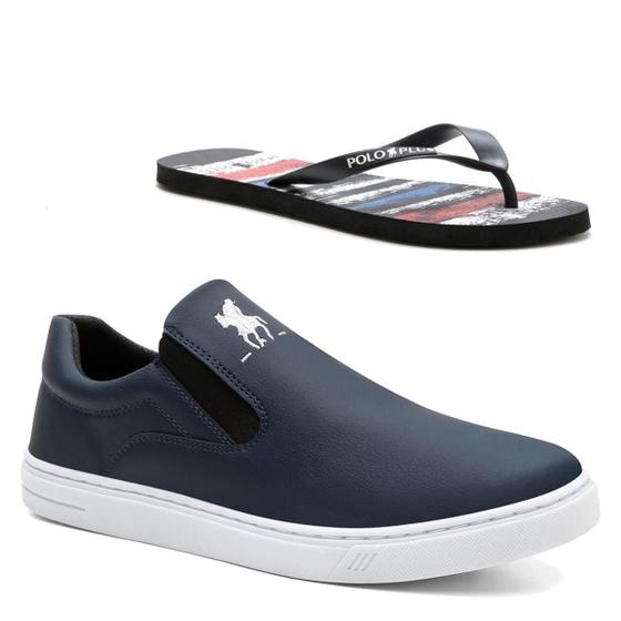 Imagem de Tênis Infantil Menino Slip On Elástico Liso Casual + Chinelo