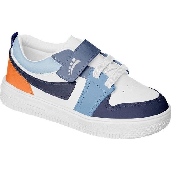 Imagem de Tênis infantil ortopasso flatform anatômico macio leve calce fácil branco com azul