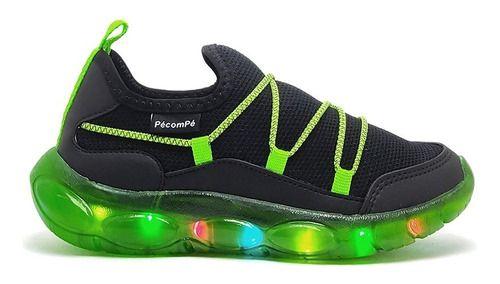 Imagem de Tenis infantil pé com pé bubble led luz slip on preto/verde