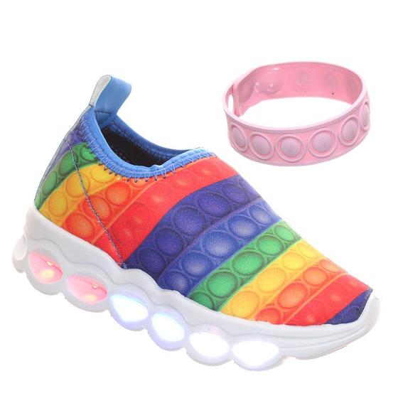 Imagem de Tenis Infantil Pop It Luz Led Feminino Meninas Com Pulseira Colorido Modinha