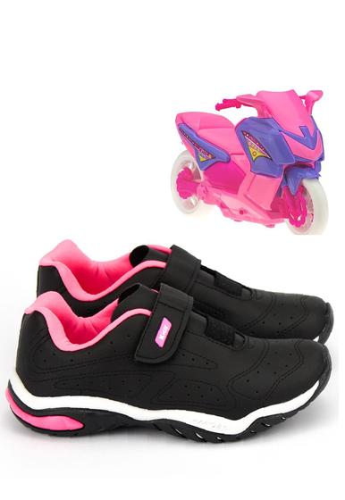 Tênis Kidy Play Infantil Menina Calce 007-1592 Preto Moto