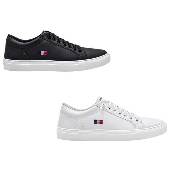 Imagem de Tenis kit 2 pares branco e preto casual masculino ajuste cadarco com solado costurado