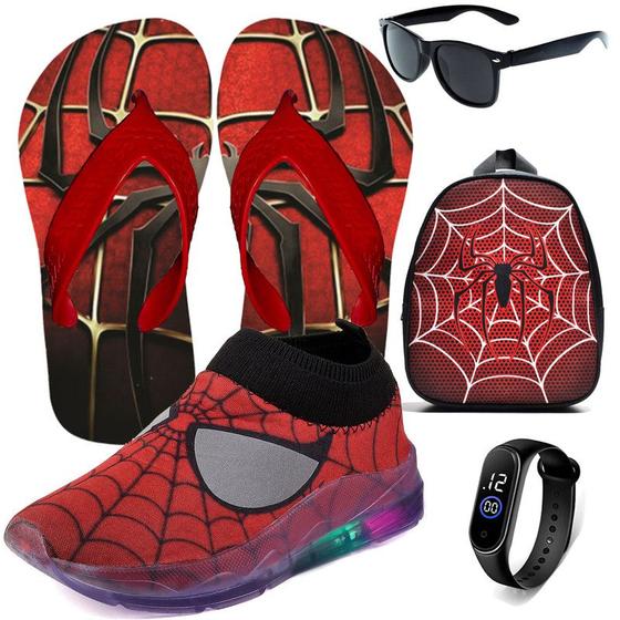 Imagem de Tenis Led Aranha Refletivo + Mochila Chinelo Oculos Relogio